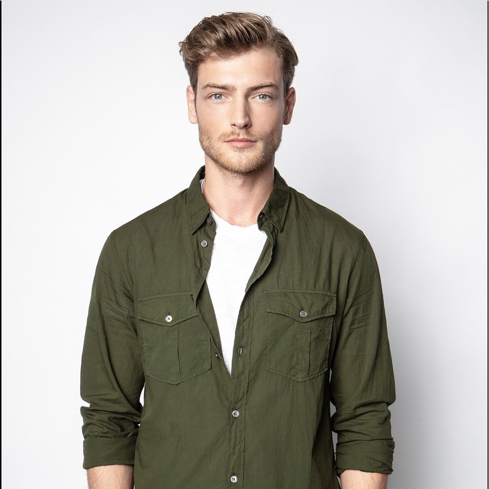 UNTUCKit Men Army Green Long Sleeve Moleskin Shirt
